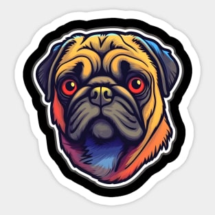 Colorful pug head with red eyes Sticker